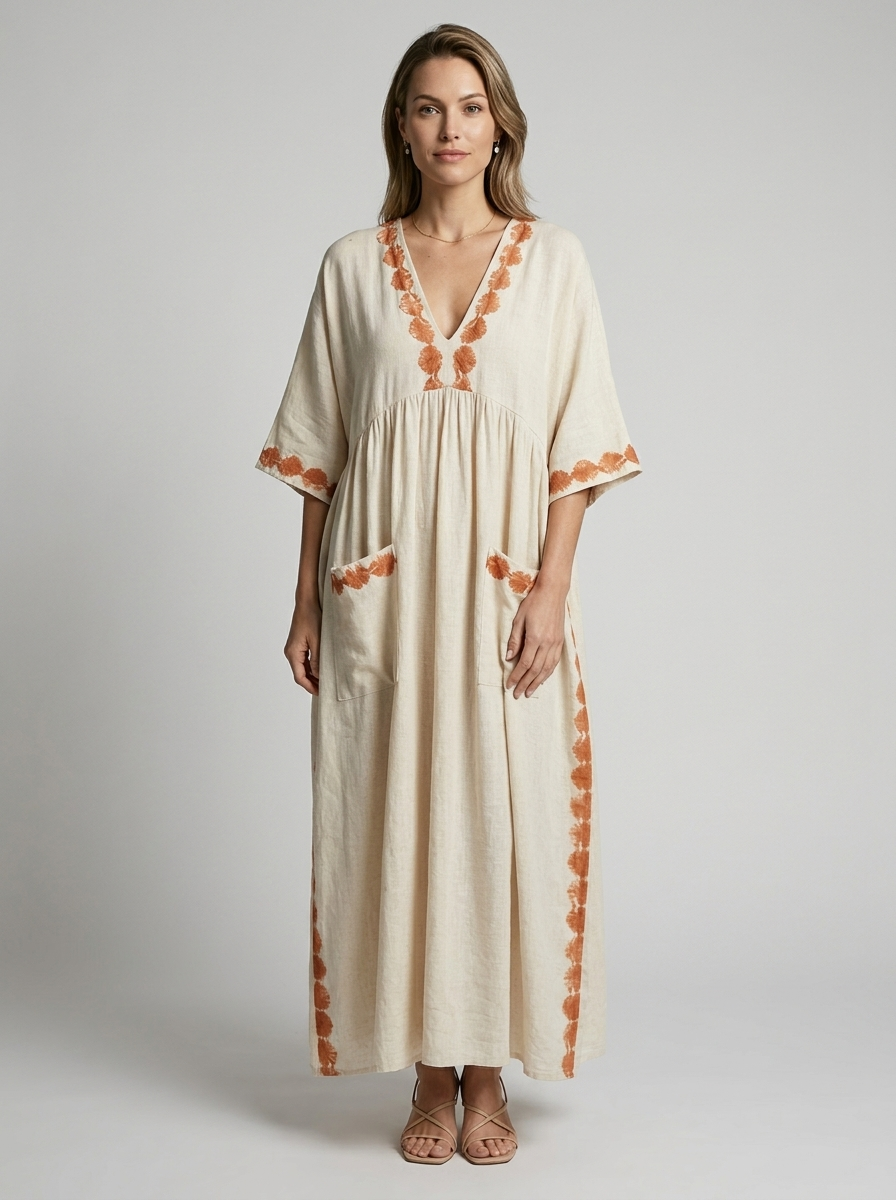 Boho Maxi Dress with V-Neck for Summer