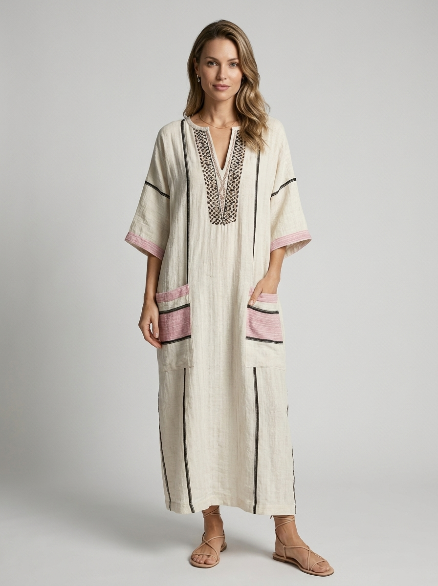 Boho Maxi Dress with V-Neck for Summer