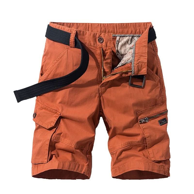 Men's khaki multi-pocket cargo shorts