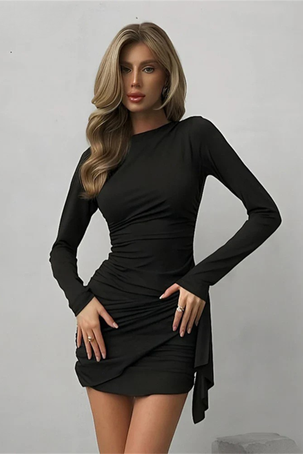 Women's long sleeve ruched wrap mini dress