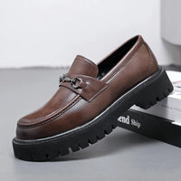 Men's Leather Chunky Loafers with Metal Buckle
