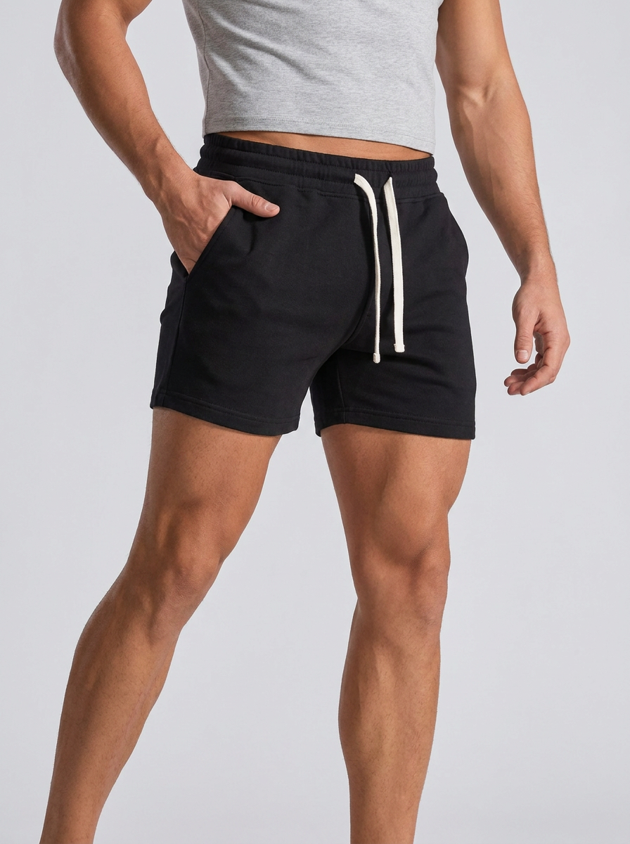 Men's blue slim-fit jogger shorts with drawstring