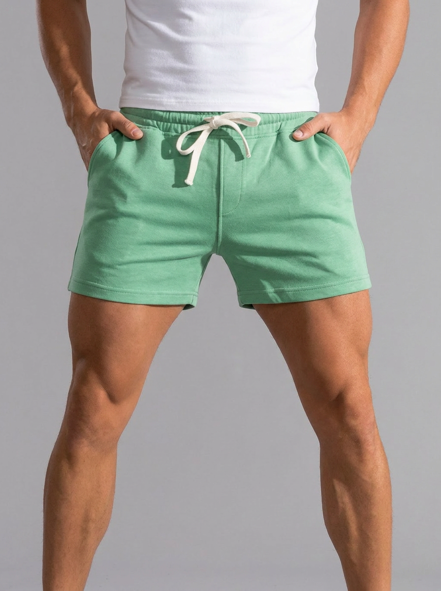 Men's blue slim-fit jogger shorts with drawstring