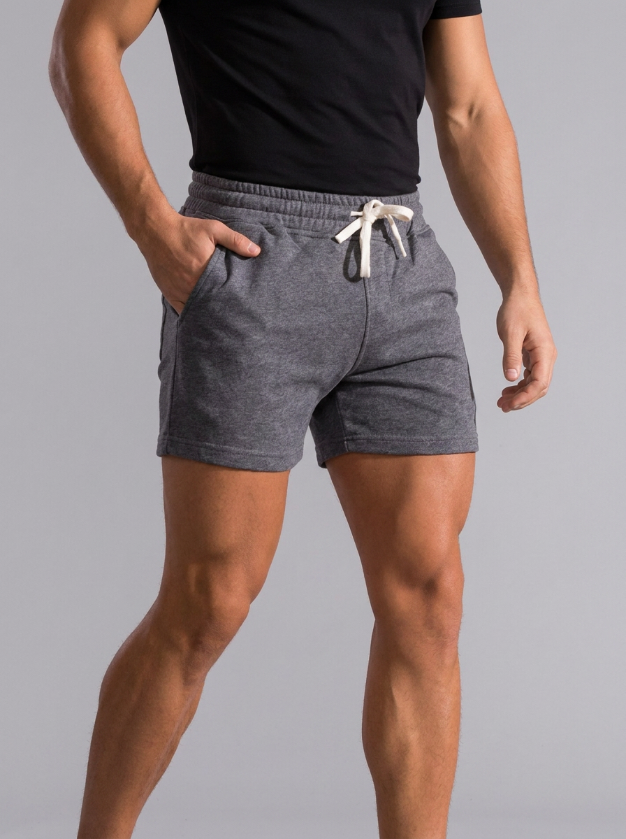 Men's blue slim-fit jogger shorts with drawstring