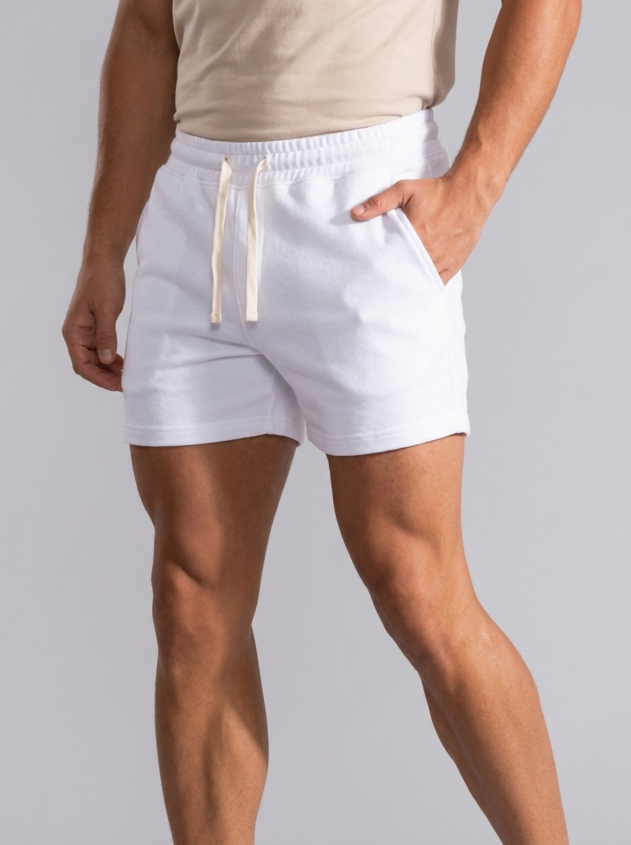 Men's black slim-fit jogger shorts with drawstring