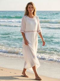 Women's Embroidered Cotton Midi Dress for Summer