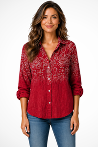 Women's Bandana Print Button-Down Boho Blouse