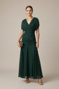 Maxi Dress V-Neck Wrap Short Sleeve Style