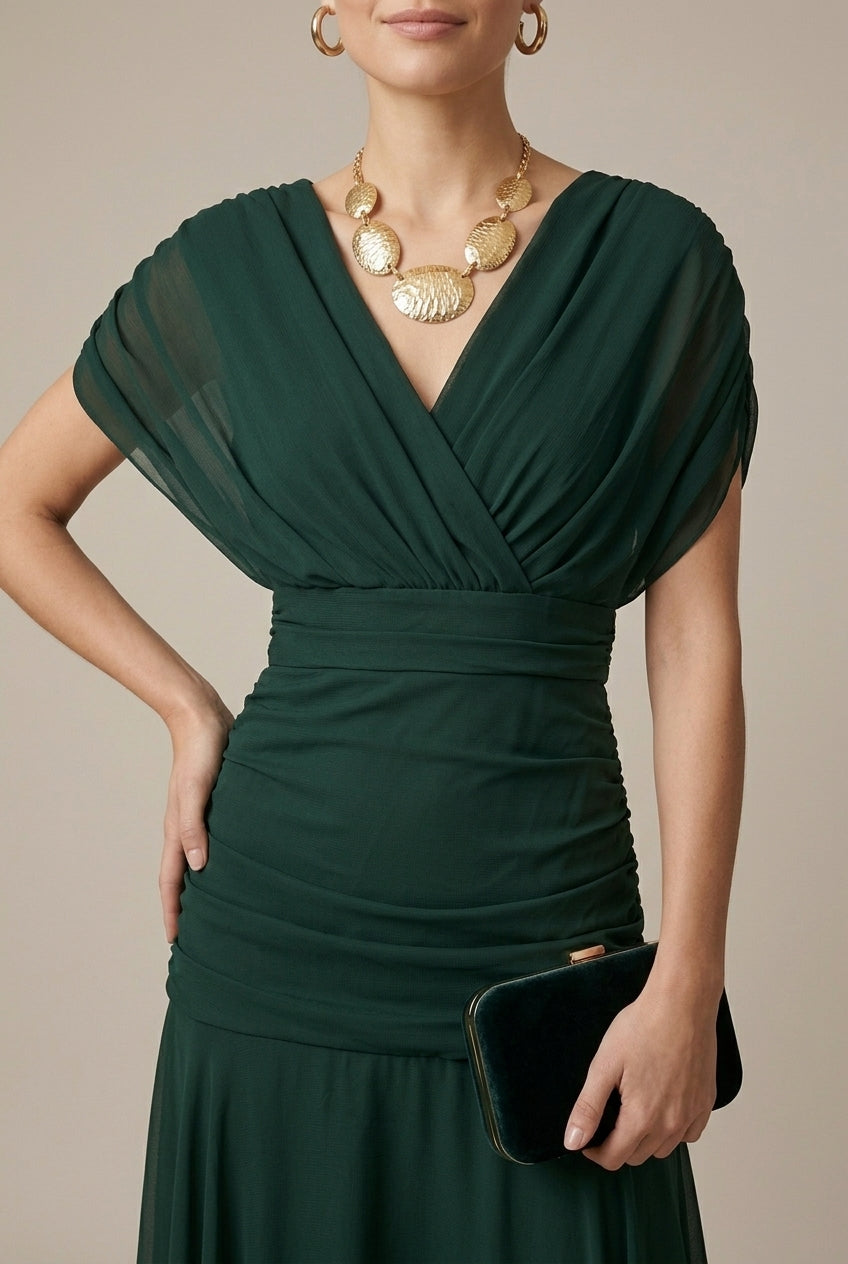 Maxi Dress V-Neck Wrap Short Sleeve Style 2