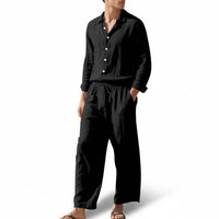 Men's Linen Blend Shirt Trousers Set Relaxed Fit