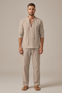 Men's Linen Blend Wide Leg Two Piece Set