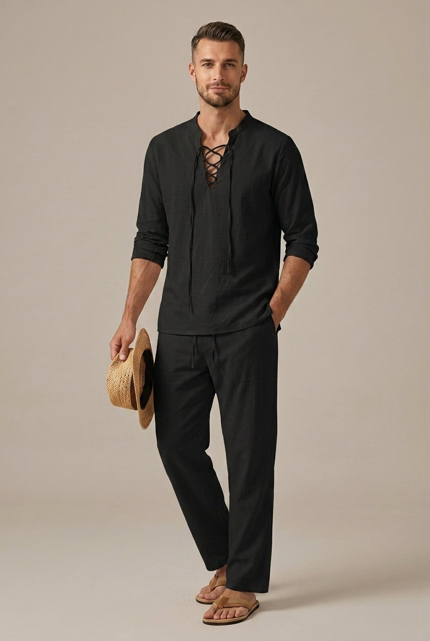 Men's Linen Blend Wide Leg Two Piece Set 3