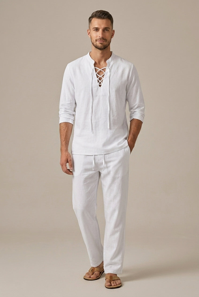 Men's Linen Blend Wide Leg Two Piece Set 4