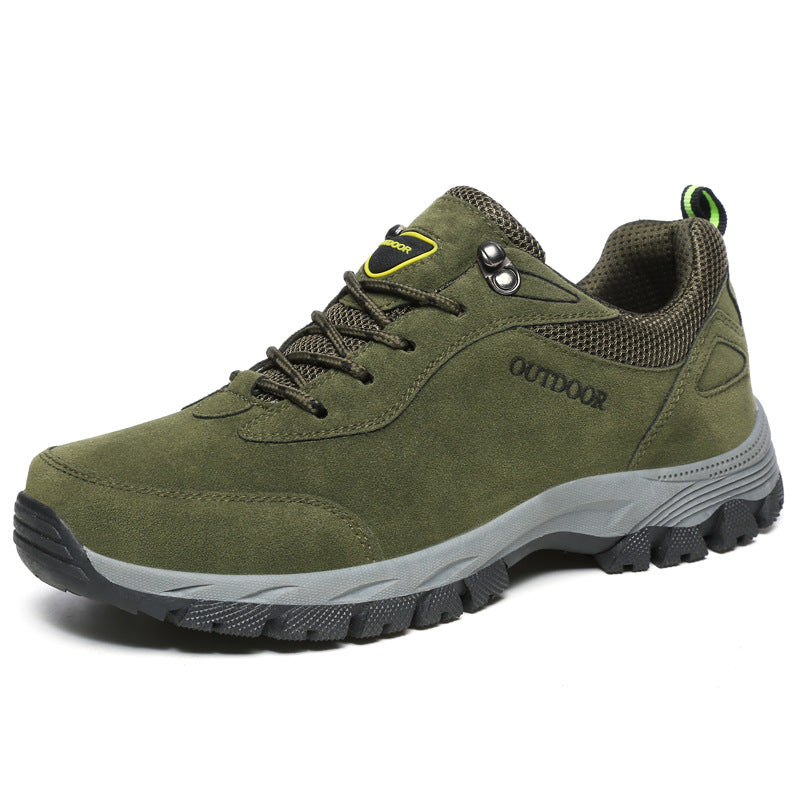Men's army green low cut hiking shoes with chunky grip sole