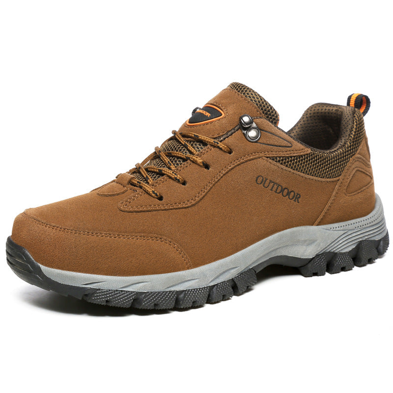 Men's army green low cut hiking shoes with chunky grip sole