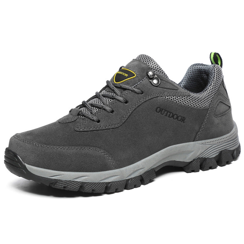 Men's army green low cut hiking shoes with chunky grip sole