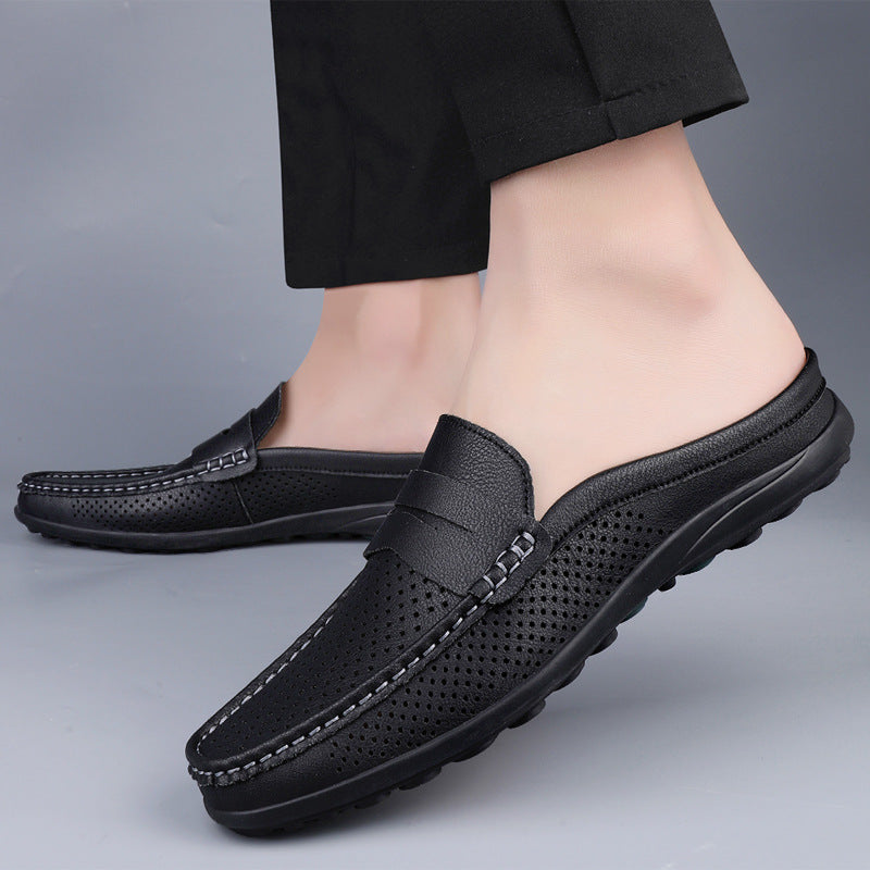 Men's Penny Loafers Perforated Open Back Mule 0