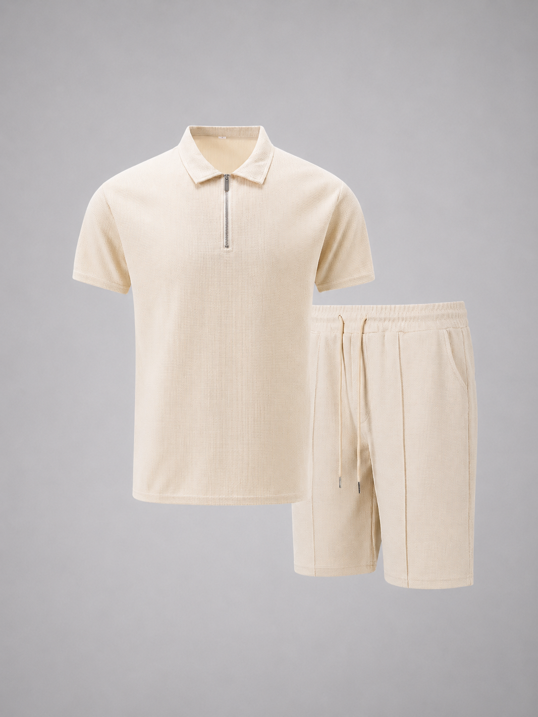 Men's beige polo and shorts co-ord set