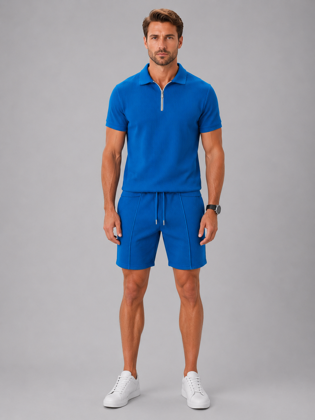 Men's black polo and shorts co-ord set
