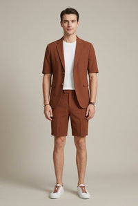 Men's Short Sleeve Blazer and Shorts Co-Ord Set Textured