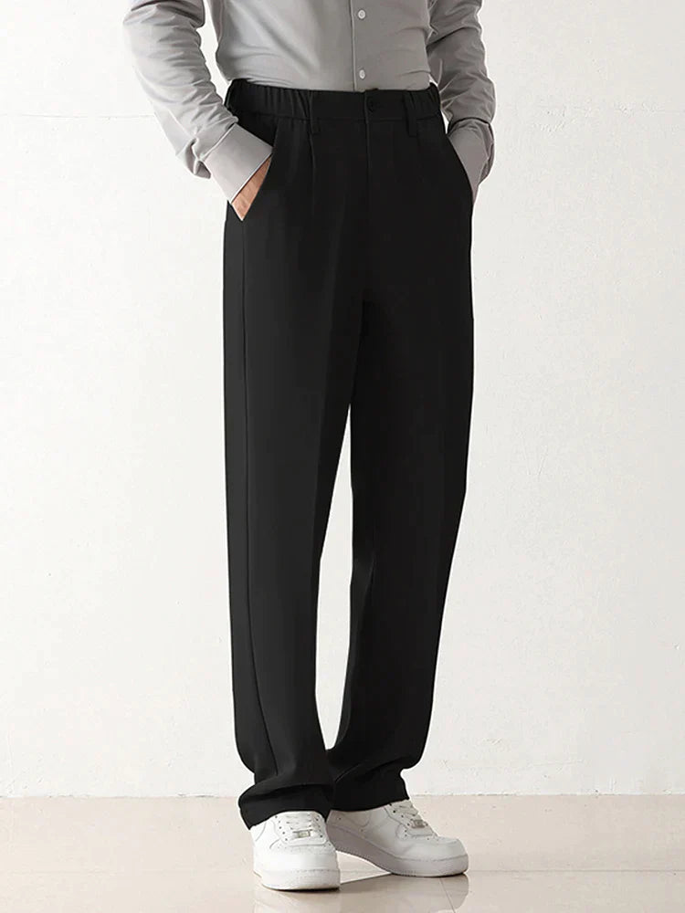 Men's black high waist wide leg tailored trousers with side zip