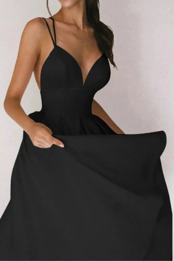 Women's black strappy floral dress with a v-neck