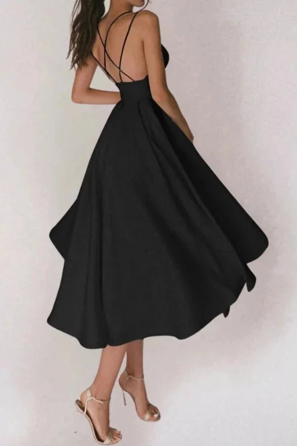 Women's black strappy floral dress with a v-neck