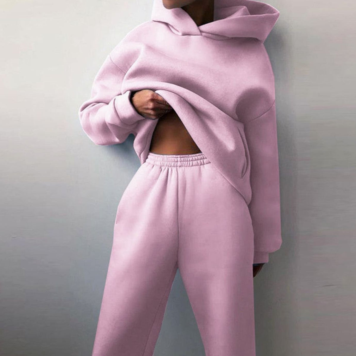 Women's Oversized High-Waist Hoodie Jogger Loungewear Set, side view