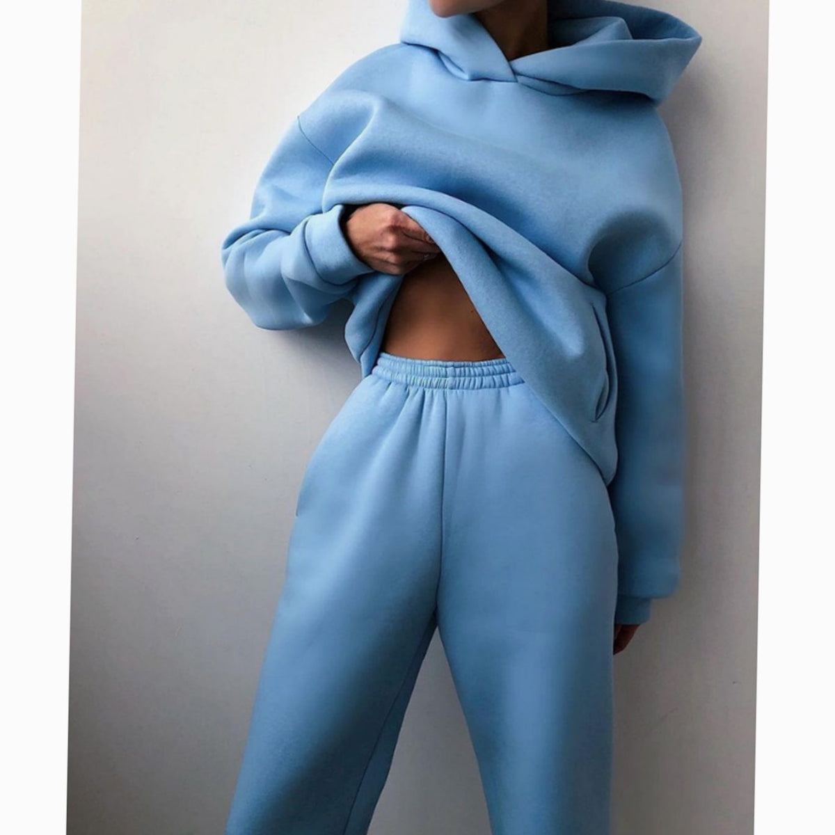Women's Oversized High-Waist Hoodie Jogger Loungewear Set, close-up of the wide-leg joggers