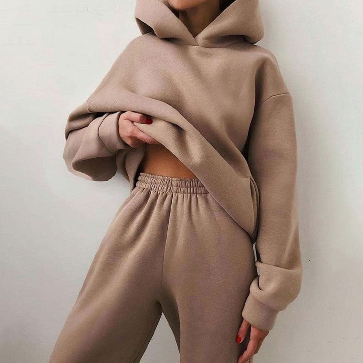 Women's Oversized High-Waist Hoodie Jogger Loungewear Set, full-length view