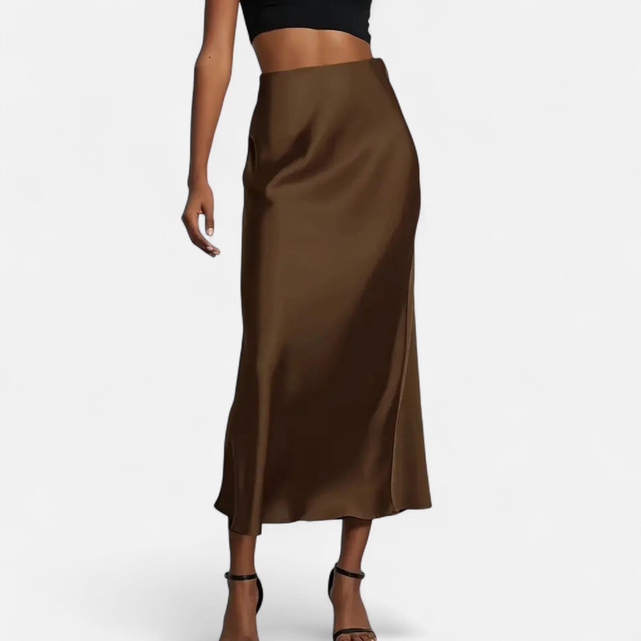 Midi Skirt High-Waist Satin Elegant Style 1