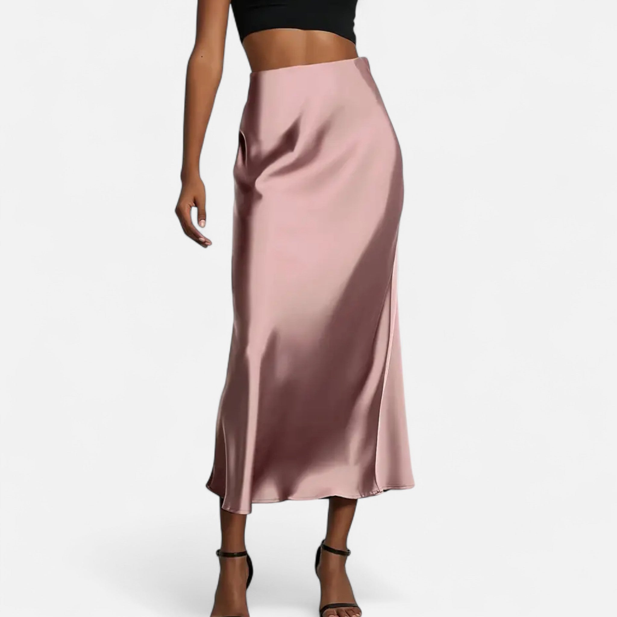 Midi Skirt High-Waist Satin Elegant Style 2