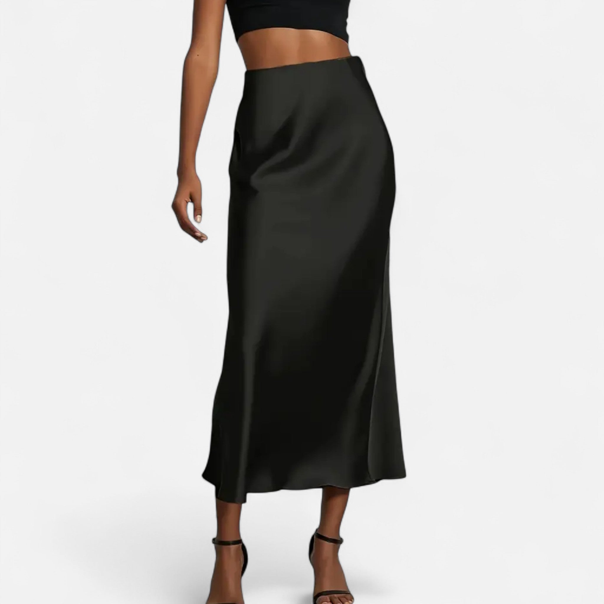 Midi Skirt High-Waist Satin Elegant Style 6