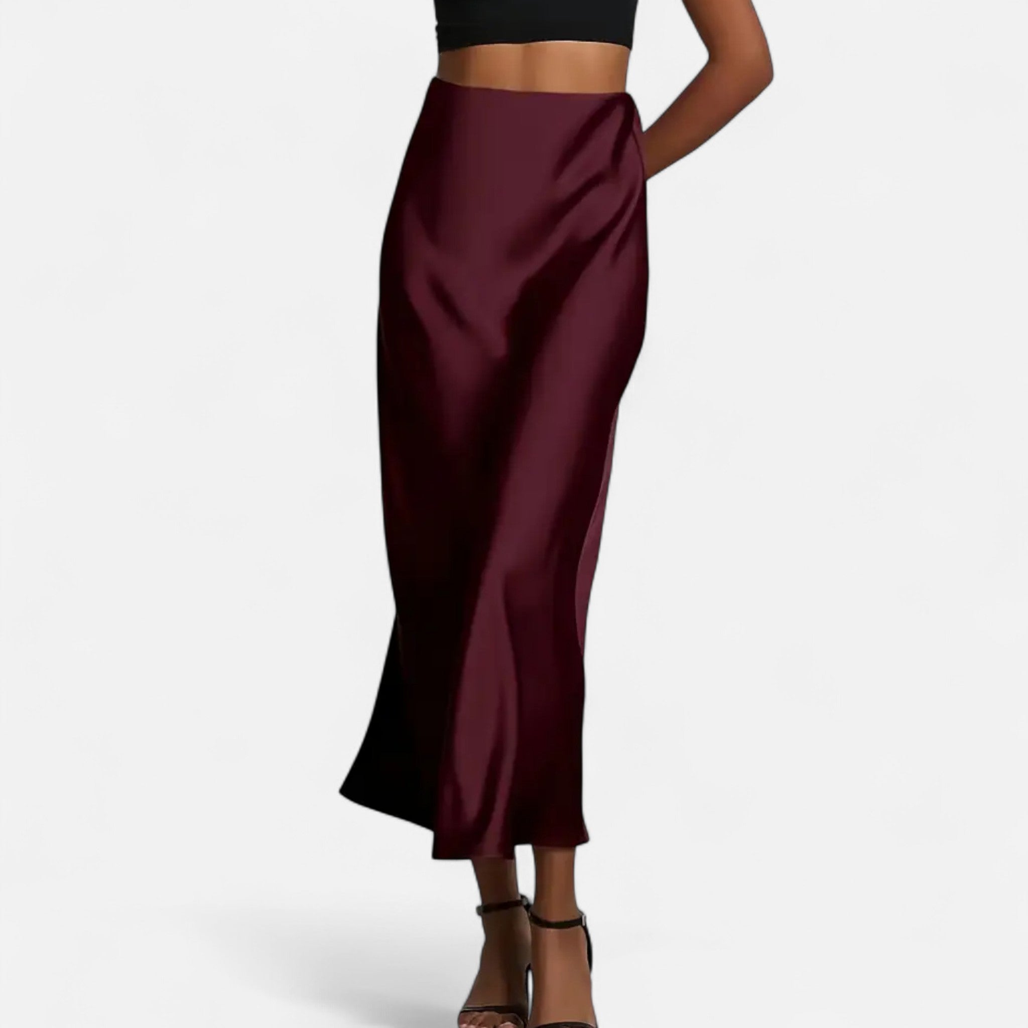 Midi Skirt High-Waist Satin Elegant Style 7