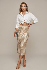 Midi Skirt High Waisted Sequin Pencil Fit