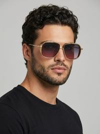 Square Aviator Sunglasses with Gold Frame & UV400 Protection