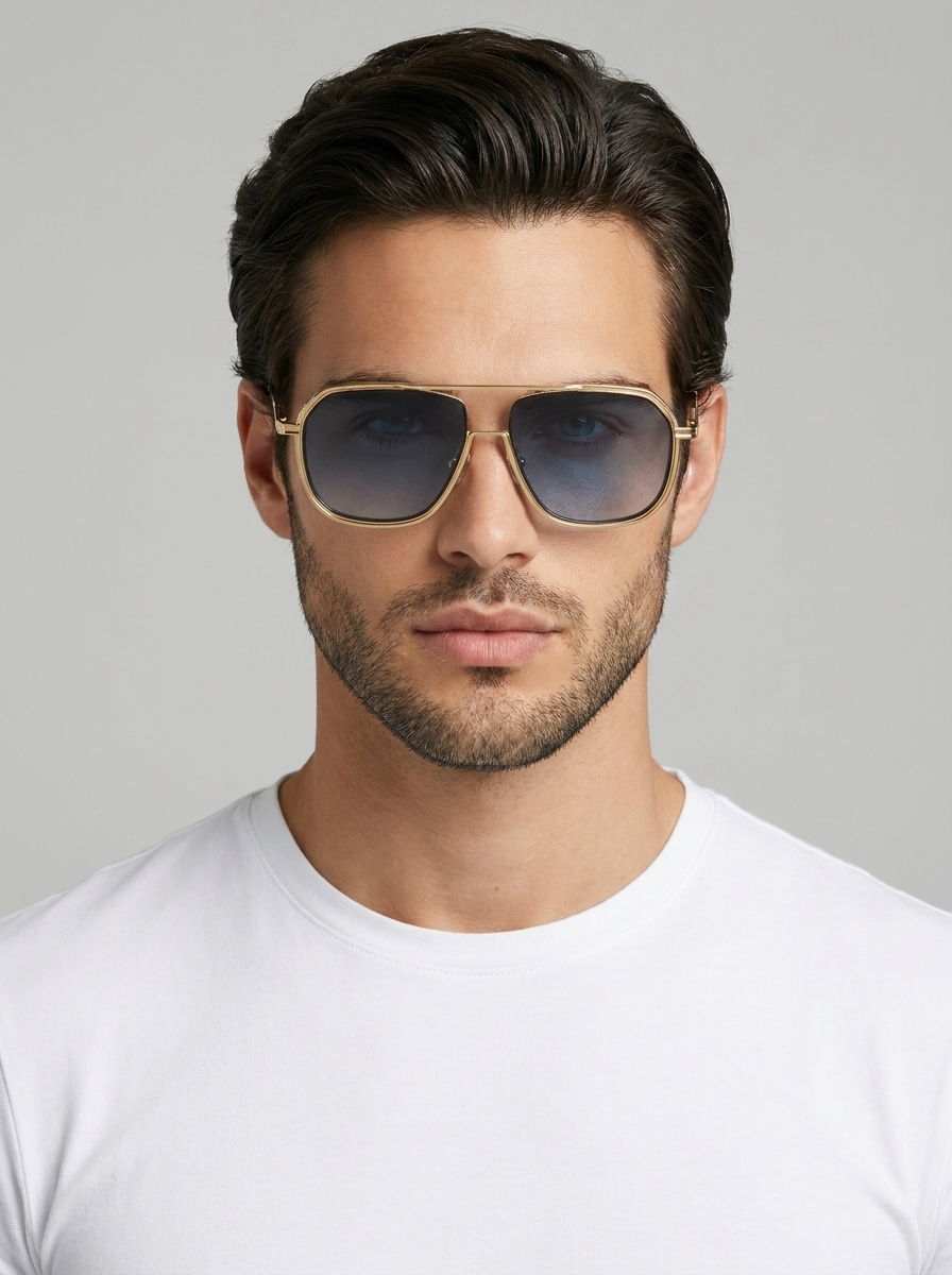 Square Aviator Sunglasses with Gold Frame