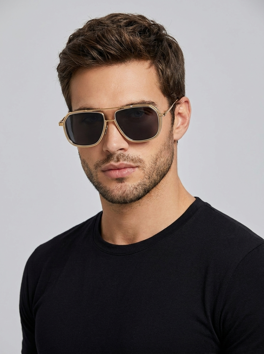 Square Aviator Sunglasses with Gold Frame