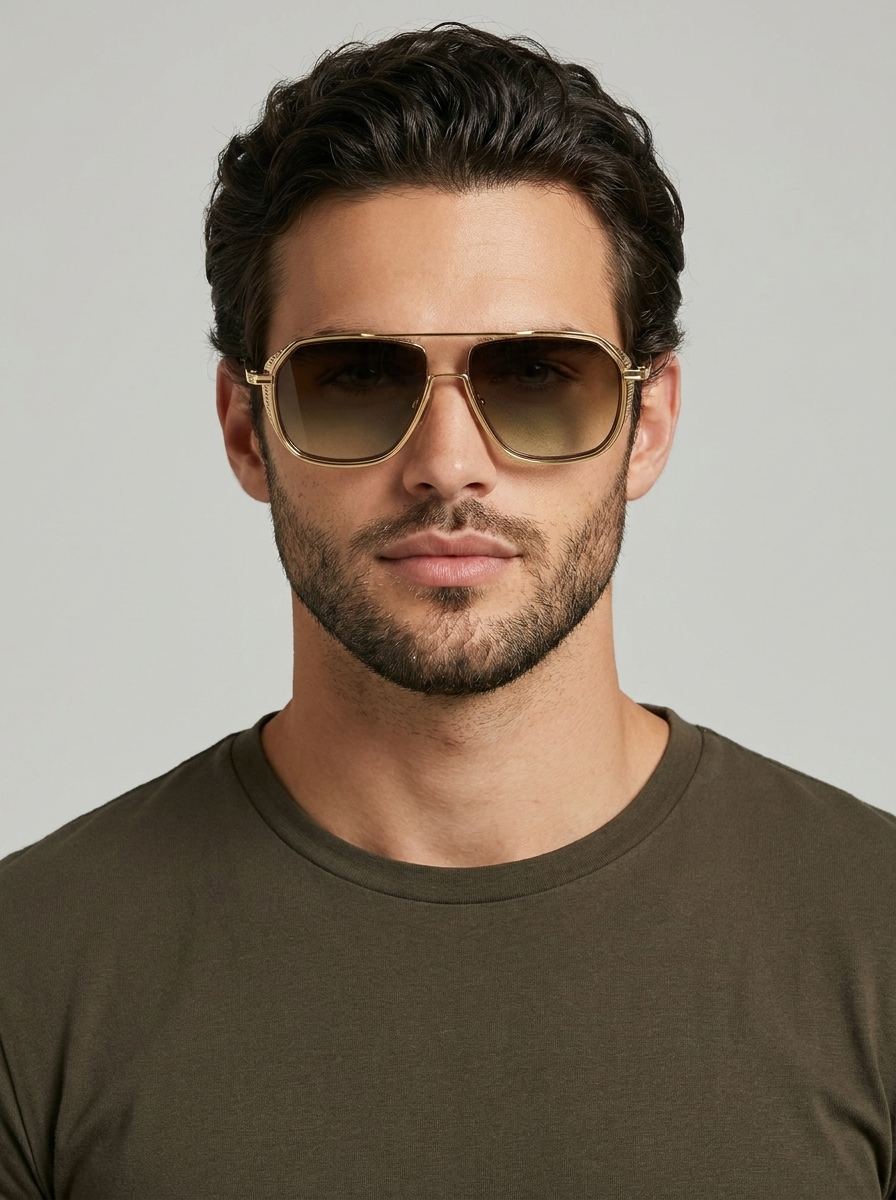Square Aviator Sunglasses with Gold Frame