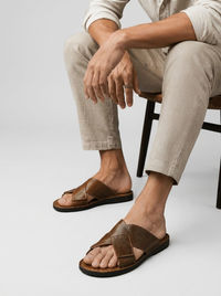 Men's Leather Sandals with Cross-Strap Design