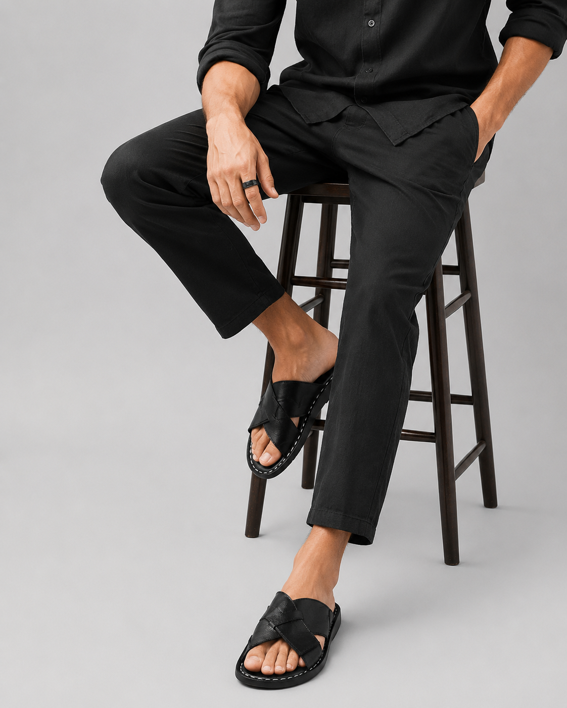 Leather Sandals with Cross-Strap Design