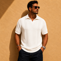 Men's Open Knit Short-Sleeve Polo Shirt