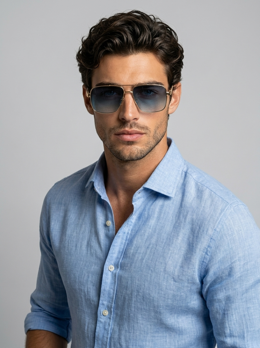 Pilot Sunglasses with Square Lenses and UV400 Protection