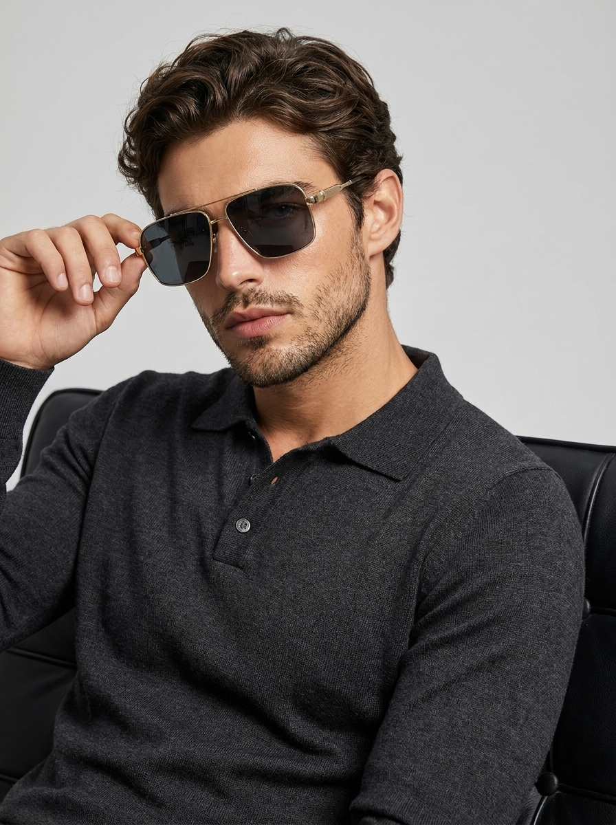 Pilot Sunglasses with Square Lenses and UV400 Protection