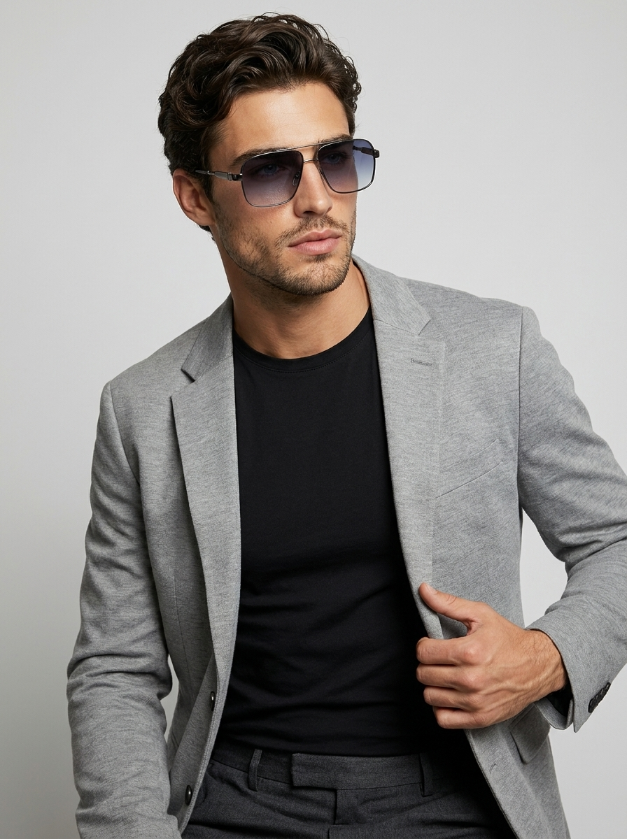 Pilot Sunglasses with Square Lenses and UV400 Protection