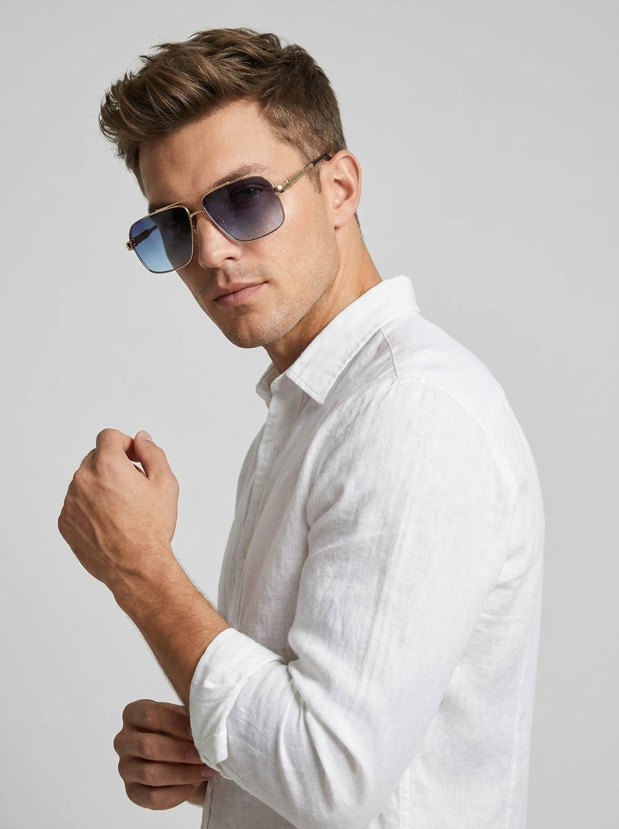 Pilot Sunglasses with Square Lenses and UV400 Protection