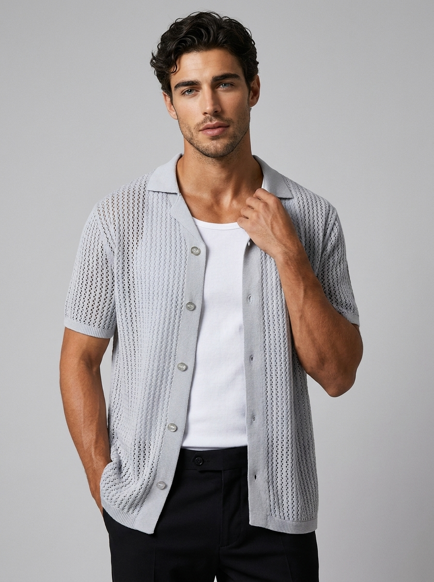 Crochet Knit Shirt with Button Closure for Summer