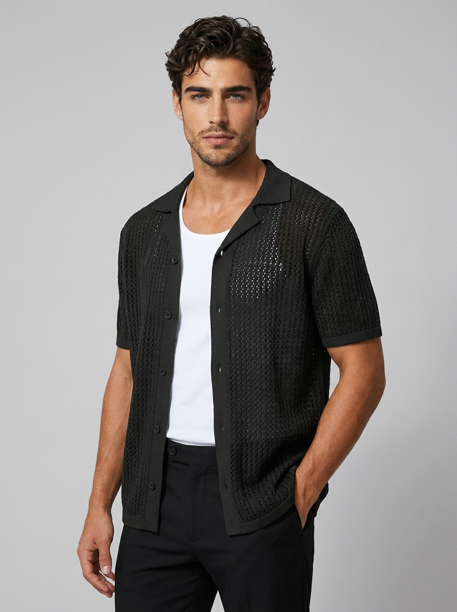 Crochet Knit Shirt with Button Closure for Summer