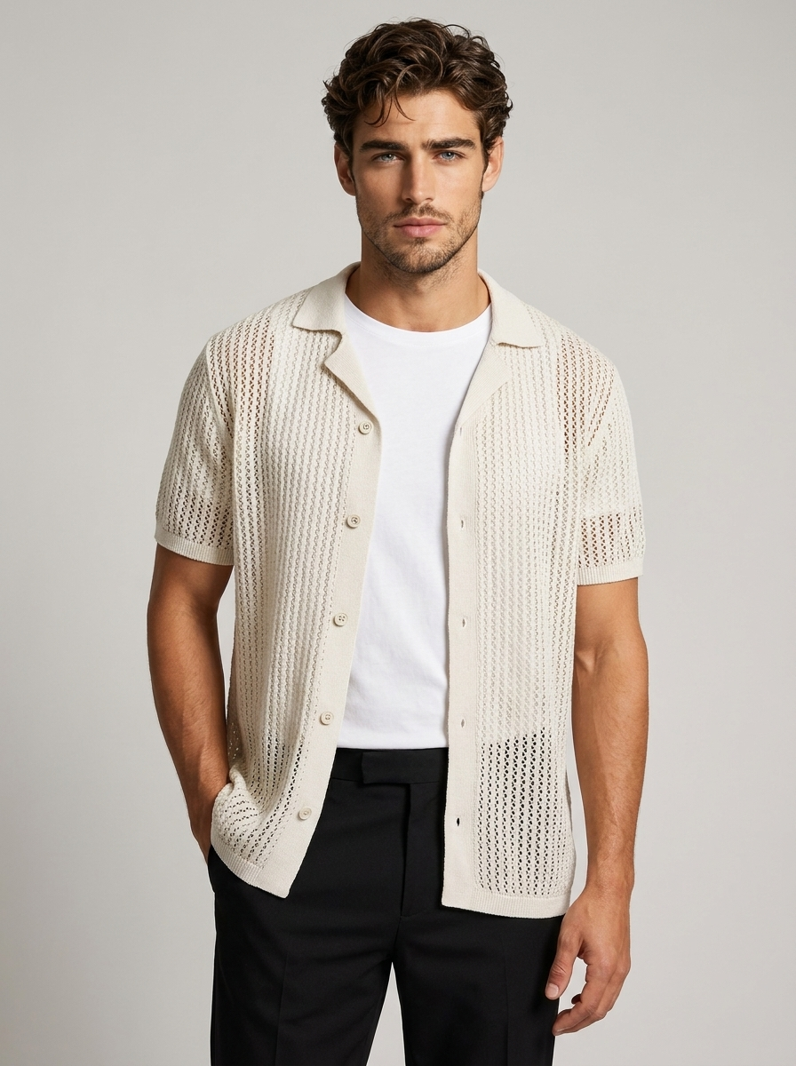Crochet Knit Shirt with Button Closure for Summer