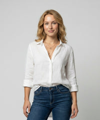 Women's Linen Shirt with Classic Collar and Three-Quarter Sleeves